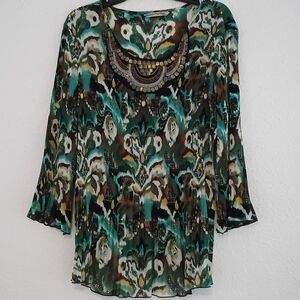 Elegant Green Patterned Women's Top 2x signature by Larry Levine